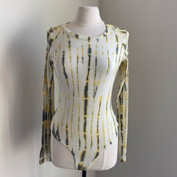 Agolde Tops - AGOLDE Bodysuit Womens Sz Large Yellow Tie Dye Boho Supima Cotton Boho Festival